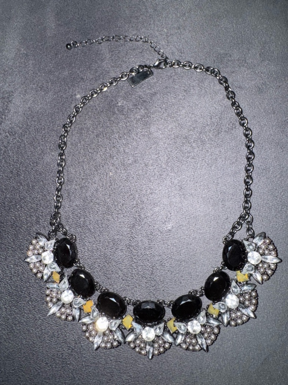 Steve Madden Black and Clear Crystal Statement Necklace - Picture 3 of 5